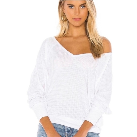 Free People • We the Free White Santa Clara Thermal Top V Neck Shirt - Picture 1 of 13